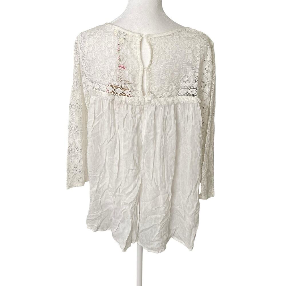 NWT Umgee Womens Small Peasant Blouse White Open Back Fringe Flowy Top Boho - Picture 9 of 11